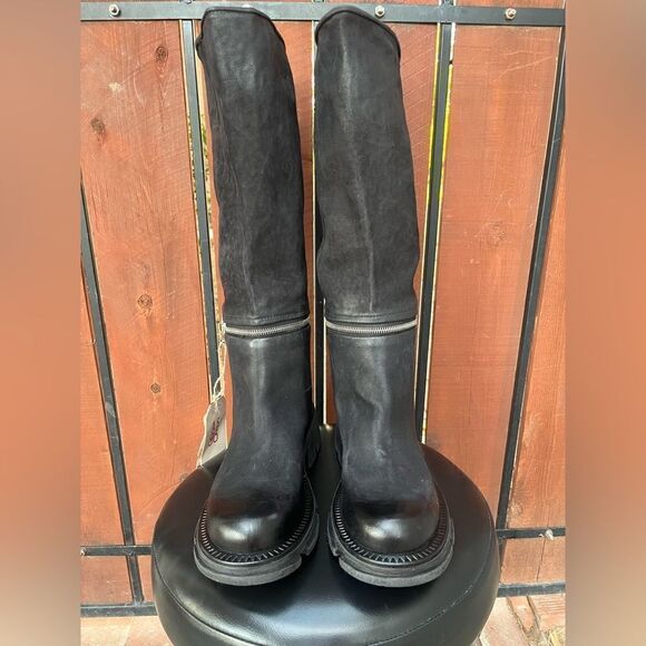 New A.S.98 Larrie Lug Sole Knee High Zip Black Boots Size 40EU/9-9.5US - Picture 3 of 7
